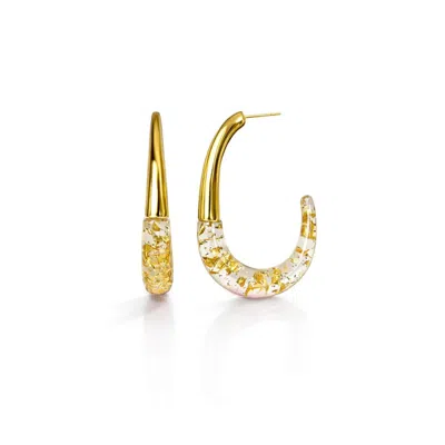 Gold & Honey Women's J Hoop Earrings In Clear Gold Leaf In Silver
