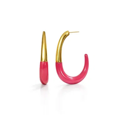 Gold & Honey Women's J Hoop Earrings In Pink Flamingo In Red