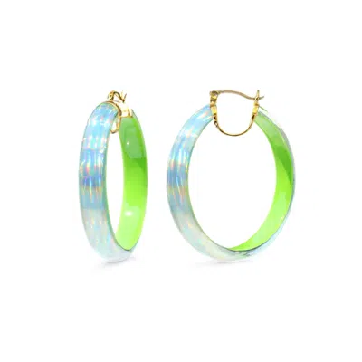 Gold & Honey Women's Large Lucite Iridescent Hoops In Green In Blue