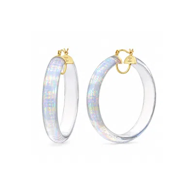 Gold & Honey Women's Large Lucite Iridescent Hoops - White