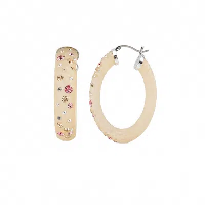 Gold & Honey Women's Large Oval Confetti Hoop Earrings In Champagne In Pink