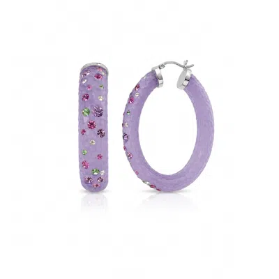 Gold & Honey Women's Large Oval Confetti Hoop Earrings In Purple