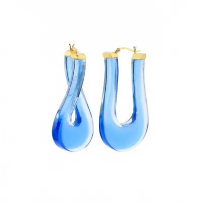 Gold & Honey Women's Large Twisted Horseshoe Lucite Hoop Earrings In Trans Blue