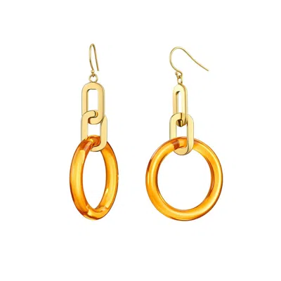 Gold & Honey Women's Link Drop Lucite Earrings In Honey In Gold