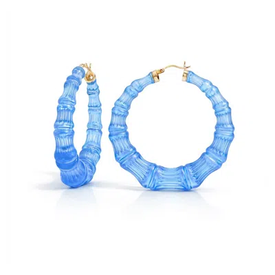 Gold & Honey Women's Lucite Bamboo Hoop Earrings In Blue