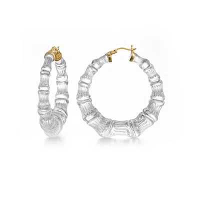 Gold & Honey Women's Lucite Bamboo Hoop Earrings In Clear In Silver