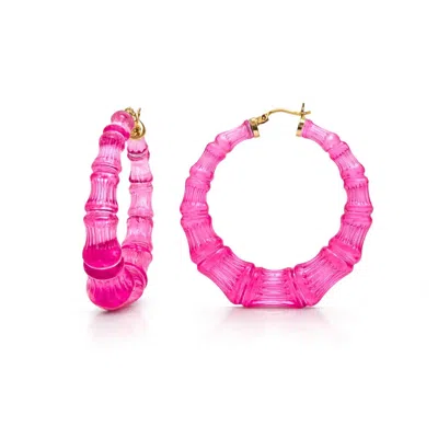 Gold & Honey Women's Lucite Bamboo Hoop Earrings In Electric Pink