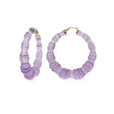 Gold & Honey Women's Lucite Bamboo Hoop Earrings In Sheer Mauve In Purple