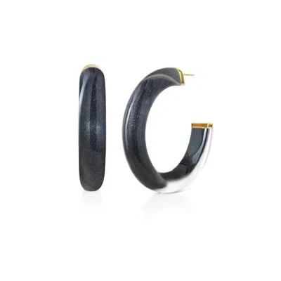 Gold & Honey Women's Medium Illusion Hoop Earrings In Black Onyx
