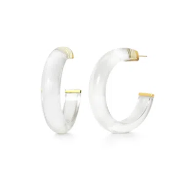 Gold & Honey Women's Medium Illusion Hoop Earrings In Clear In White