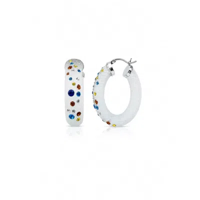 Gold & Honey Women's Medium Oval Confetti Hoop Earrings In Almost Blue