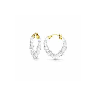 Gold & Honey Women's Mini Heart Bamboo Hoop Earrings In Clear In Silver