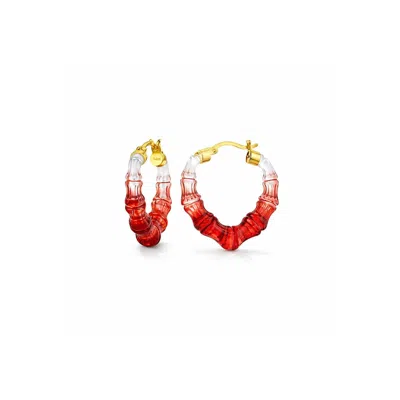 Gold & Honey Women's Mini Heart Bamboo Hoop Earrings In Red
