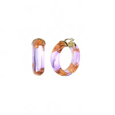 Gold & Honey Women's Mini Leaf Lucite Hoop Earrings In Purple-gold-leaf In Pink
