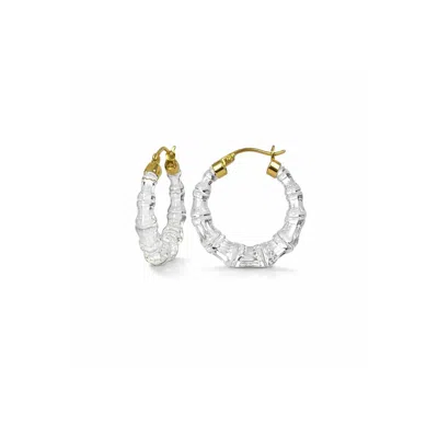 Gold & Honey Women's Mini Lucite Bamboo Hoop Earrings In Clear In Silver