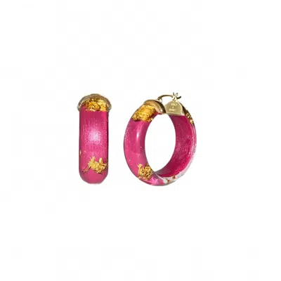 Gold & Honey Women's Mini Lucite Hoop Earrings In Dahlia Gold Leaf In Pink