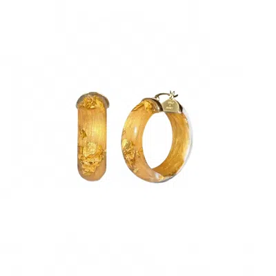 Gold & Honey Women's Mini Lucite Hoop Earrings In Golden Nugget Gold Leaf