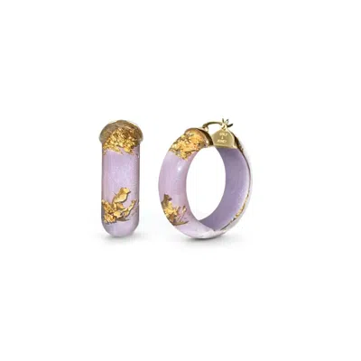 Gold & Honey Women's Mini Lucite Hoop Earrings In Lavender Gold Leaf In Blue