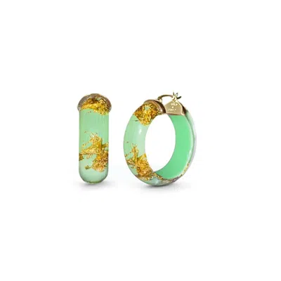 Gold & Honey Women's Mini Lucite Hoop Earrings In Mint Gold Leaf In Green