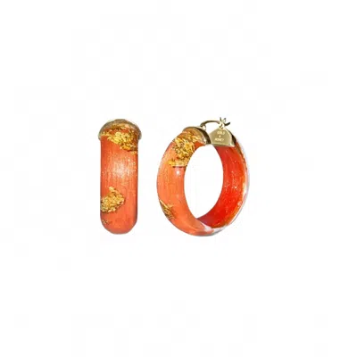 Gold & Honey Women's Mini Lucite Hoop Earrings In Orange Gold Leaf In Red
