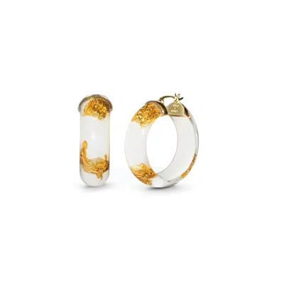 Gold & Honey Women's Mini Lucite Hoop Earrings In White Gold Leaf