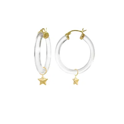 Gold & Honey Women's Mini Star Charm Lucite Hoop Earrings In Clear In Gold