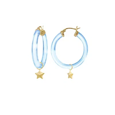 Gold & Honey Women's Mini Star Charm Lucite Hoop Earrings In Pastel Blue