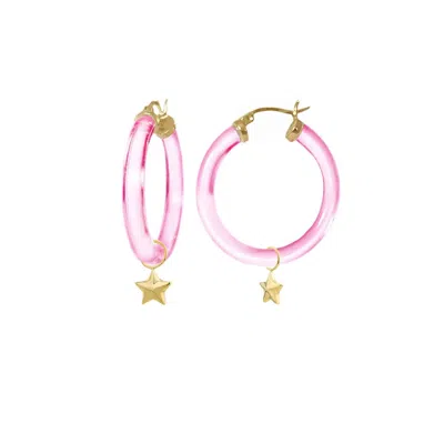 Gold & Honey Women's Mini Star Charm Lucite Hoop Earrings In Pink