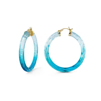 Gold & Honey Women's Ombre Painted Instyle Lucite Hoop Earrings In Aqua In Blue