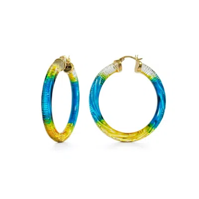 Gold & Honey Women's Ombre Painted Instyle Lucite Hoop Earrings In Blue & Yellow