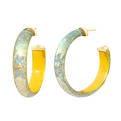 Gold & Honey Women's Orange Rainbow Glitter Lucite Hoops In Yellow