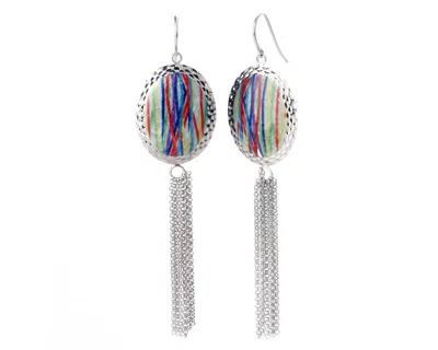 Gold & Honey Women's Oval Tie Dye Printed Tassel Earrings In Gray