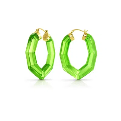 Gold & Honey Women's Pear Gem Lucite Hoop Earrings In Green