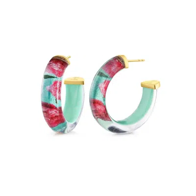Gold & Honey Women's Peony Illusion Hoop Earrings In Muliticolor In Pink