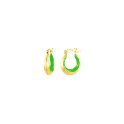 Gold & Honey Women's Petite Enamel Slope Huggie Hoop Earrings In Neon Green