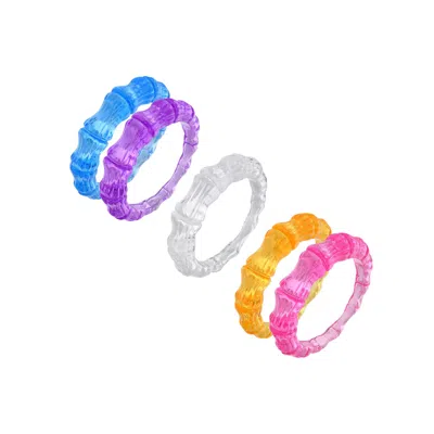 Gold & Honey Women's Pink / Blue / White Bamboo Rings Set Of Five In Multi