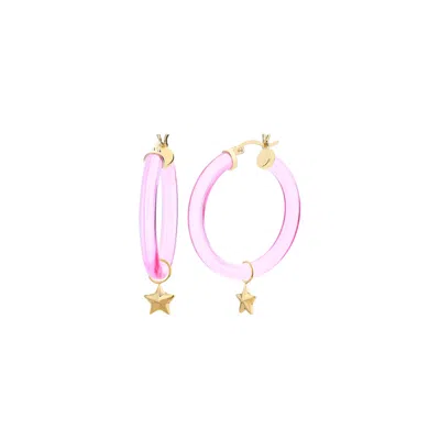 Gold & Honey Women's Pink / Gold Mini Star Charm Hoop Earrings In Pink