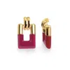Gold & Honey Women's Pink / Gold Rectangle Door Knocker Earrings In Pink Flamingo In Multi