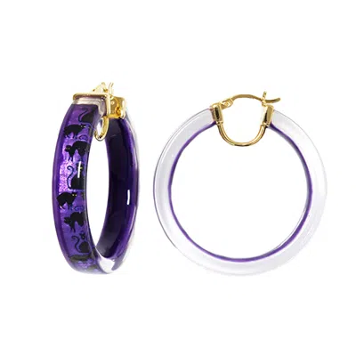 Gold & Honey Women's Pink / Purple / Black Black Cat Hoop Earrings In Multi