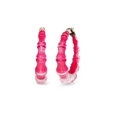 Gold & Honey Women's Pink / Purple / Gold Bamboo Illusion Hoop Earrings In Pink Peacock