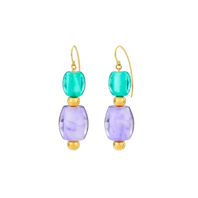 Gold & Honey Women's Pink / Purple / Gold Double Bead Drop Earrings