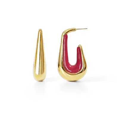 Gold & Honey Women's Pink / Purple / Gold Drop Hoop Earrings In Pink Flamingo In Multi