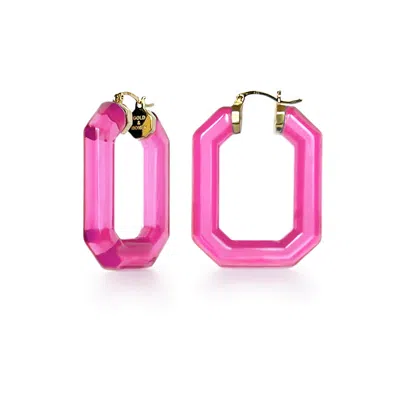 Gold & Honey Women's Pink / Purple / Gold Emerald Gemstone Lucite Hoop Earrings In Pink