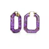 Gold & Honey Women's Pink / Purple / Gold Emerald Gemstone Lucite Hoop Earrings In Purple With Gold Leaf