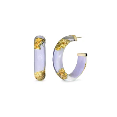 Gold & Honey Women's Pink / Purple / Gold Gold Leaf Hoop Earrings In Lavender In Multi