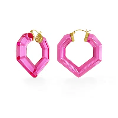 Gold & Honey Women's Pink / Purple / Gold Heart Gemstone Lucite Hoop Earrings In Pink In Multi