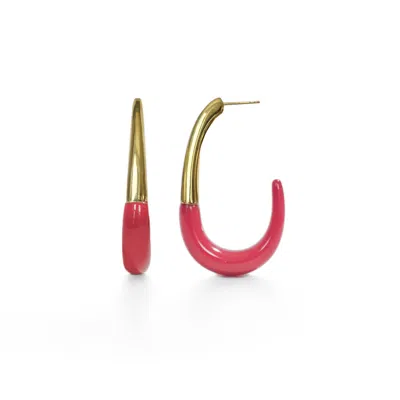 Gold & Honey Women's Pink / Purple / Gold J Hoop Earrings In Pink Flamingo