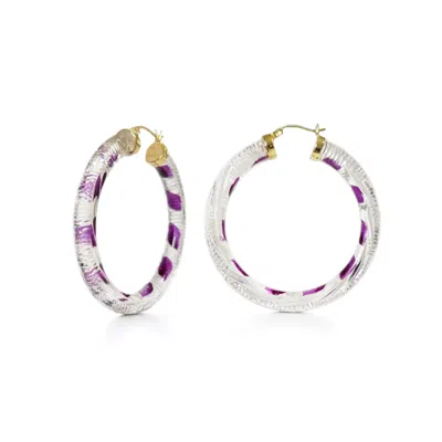 Gold & Honey Women's Pink / Purple / Gold Purple & Clear Stripe Hoop Earrings In Multi