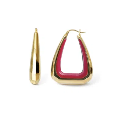 Gold & Honey Women's Pink / Purple / Gold Triangle Gem Cut Hoop Earrings In Pink Flamingo In Multi