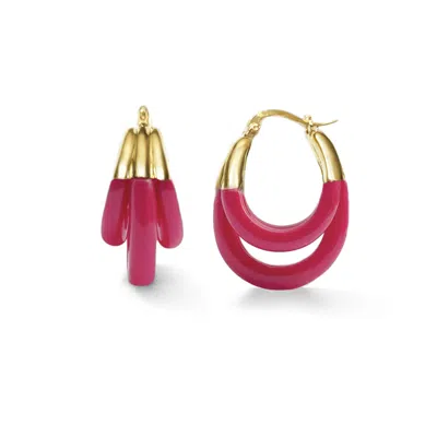 Gold & Honey Women's Pink / Purple / Gold Triple Hoop Lucite Earrings In Pink Flamingo In Multi